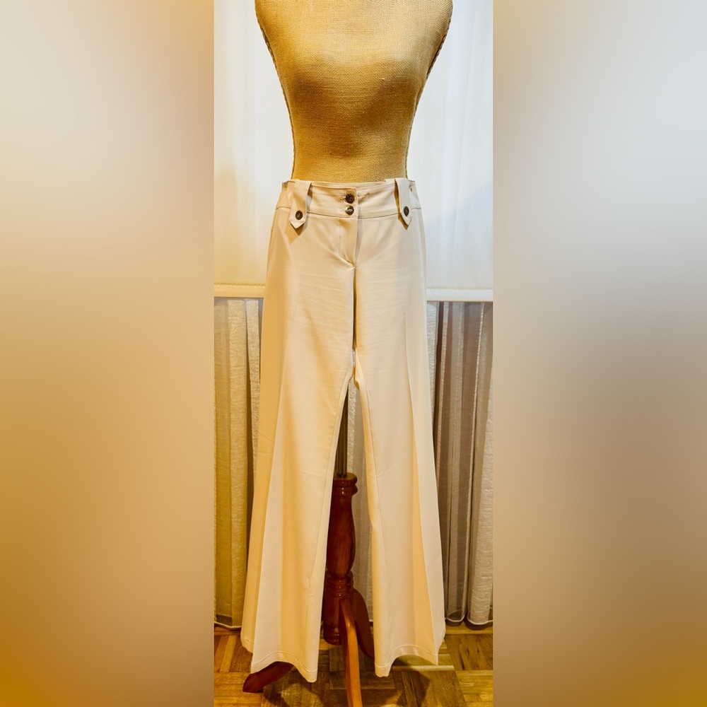 ORNA FARHO PARIS Chic Cream Wide-Leg Women's Pants, Unique design